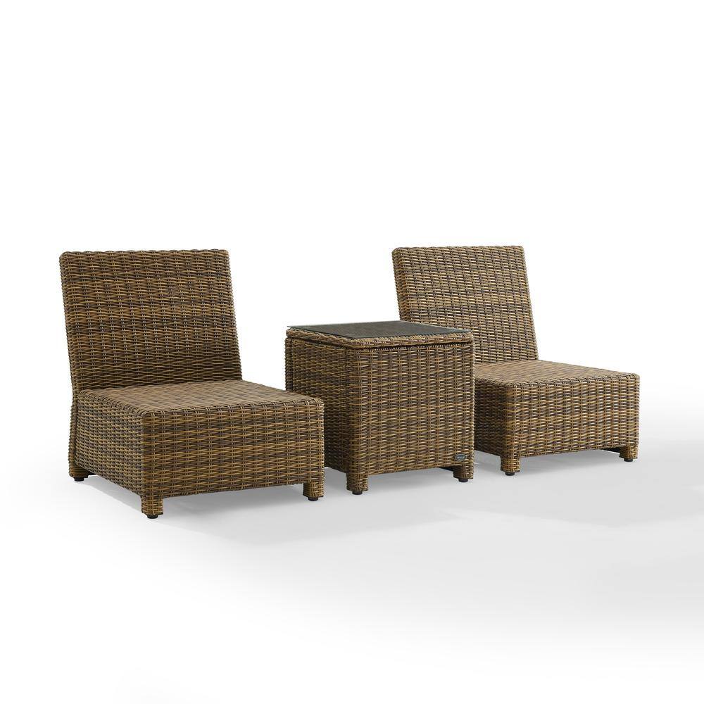 Alt View 2. Crosley Furniture - Bradenton 3Pc Armless Wicker Outdoor Chair Set - Side Table & 2 Armless Chairs - Gray.