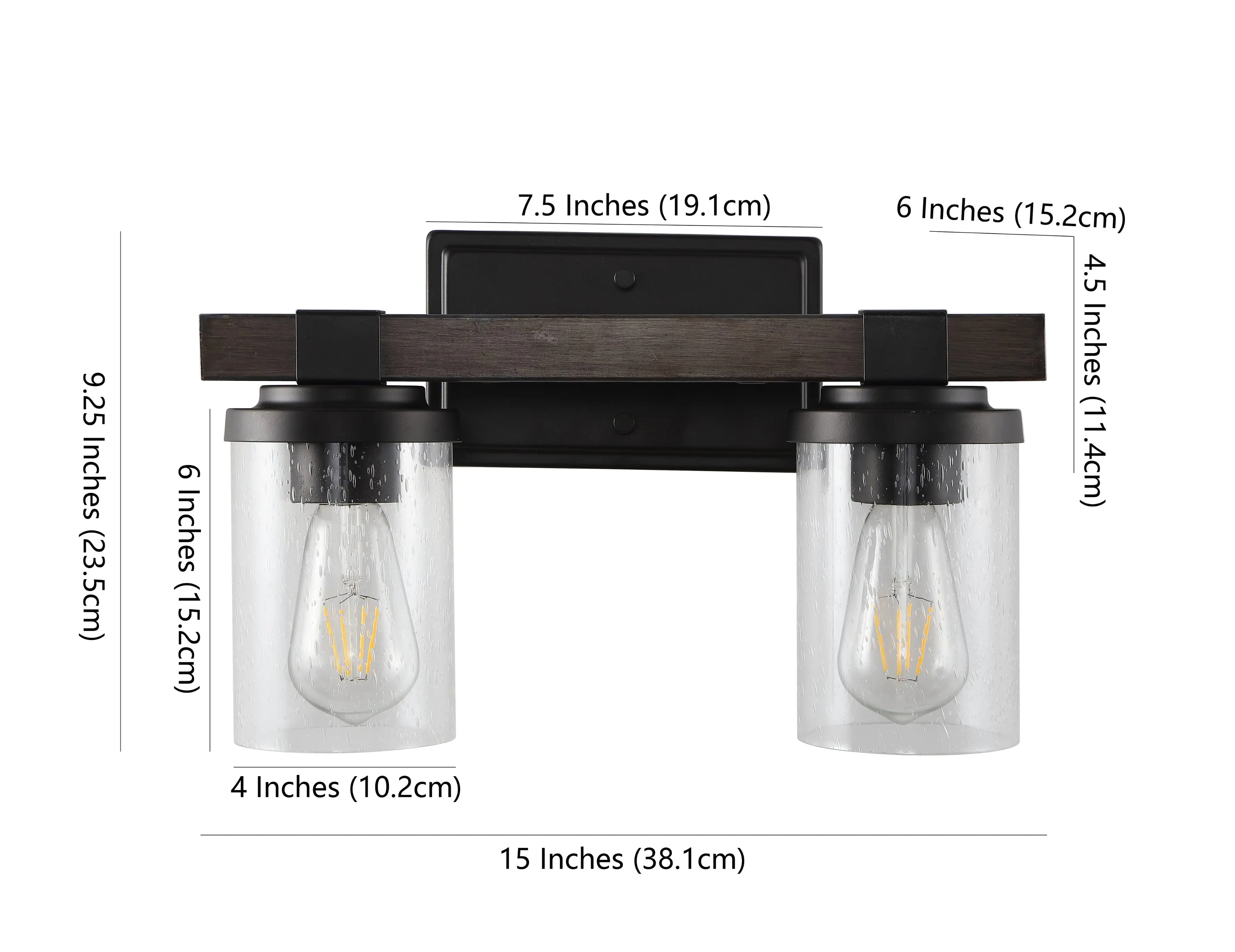 9.25 Inches (23.5cm)  
9 Inches (15.2cm)  
7.5 Inches (19.1cm)  
6 Inches (15.2cm)  
4.5 Inches (11.4cm)  
4 Inches (10.2cm)  
15 Inches (38.1cm)