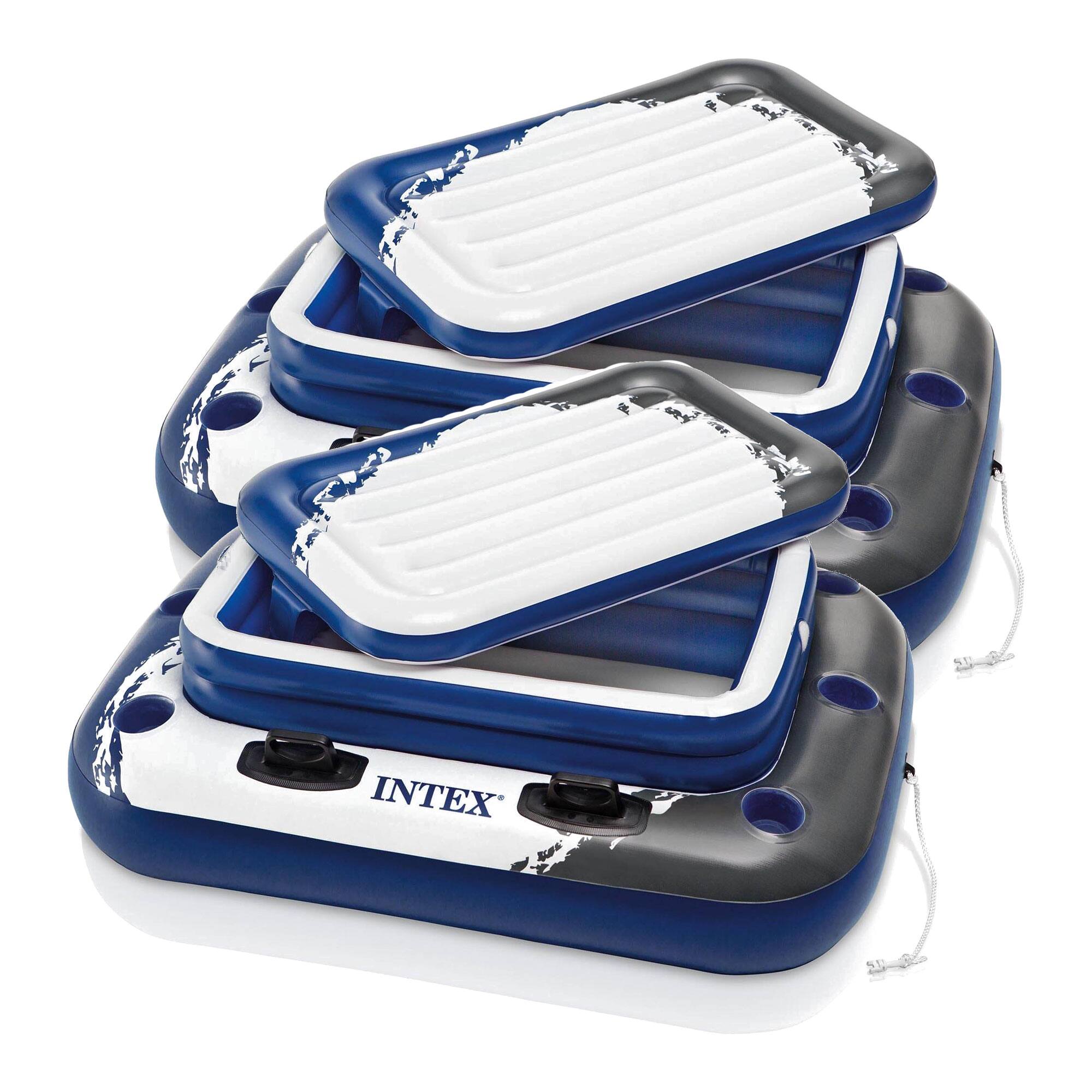 Front. Intex - Intex Inflatable Mega Chill II 72 Can Beverage Cooler Float with Lid, 2 Pack - Blue and White.