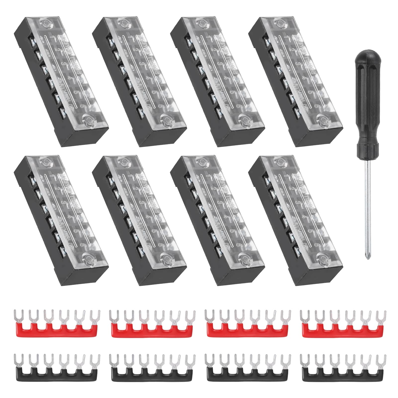Unique Bargains - Screw Terminal Block 6 Positions, Dual Row, 600V 15A, with Screwdriver & Terminals, 8 Sets - Black price history on PriceWatchPro
