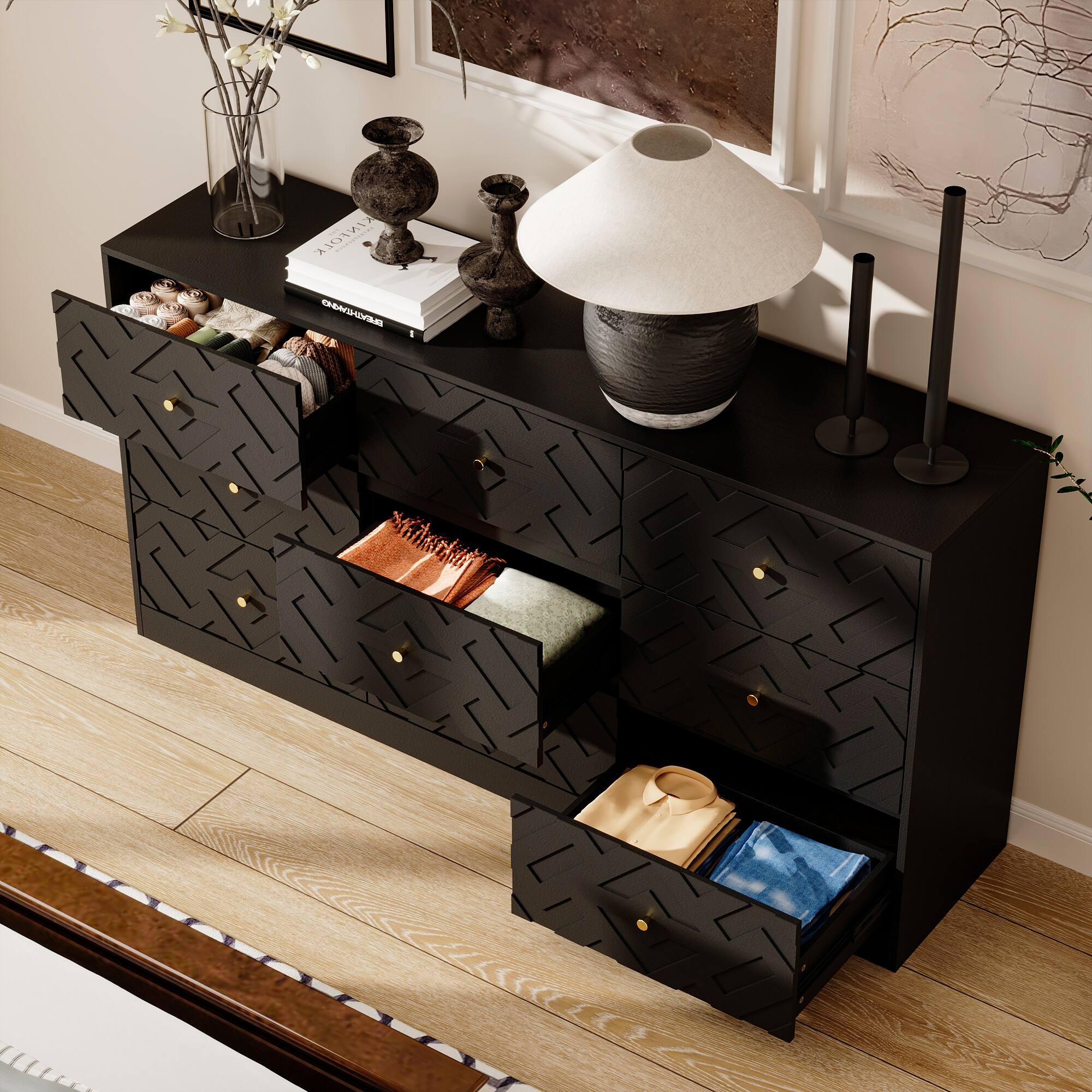 Alt View 1. Famapy - Famapy 9 - Drawer Dresser: Patterned Design, Silent Slides, Ample Storage - Black.
