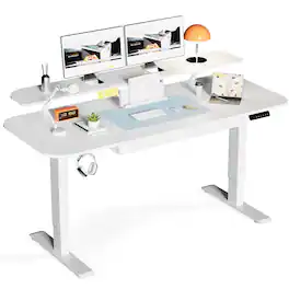 GTPlayer - 55 x 24 IN Electric Standing Desk with Drawers Sit Stand up Desk - White
