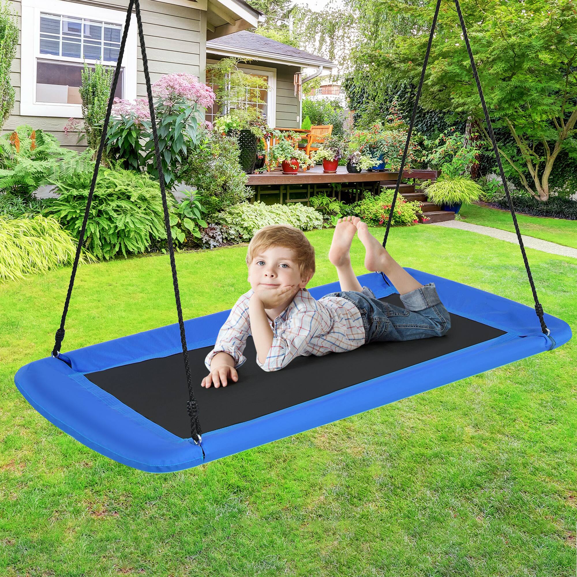 Alt View 4. Gymax - Gymax 60'' Kids Giant Tree Rectangle Swing 700 lbs w/ Adjustable Hanging Ropes Blue - Blue.