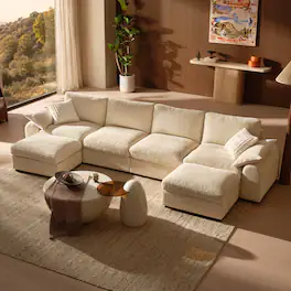 ModernMate - Chenille Cloud Modular Sectional, Down-Blend Cushions, Tool-Free Assembly, Machine-Washable Covers - Beige