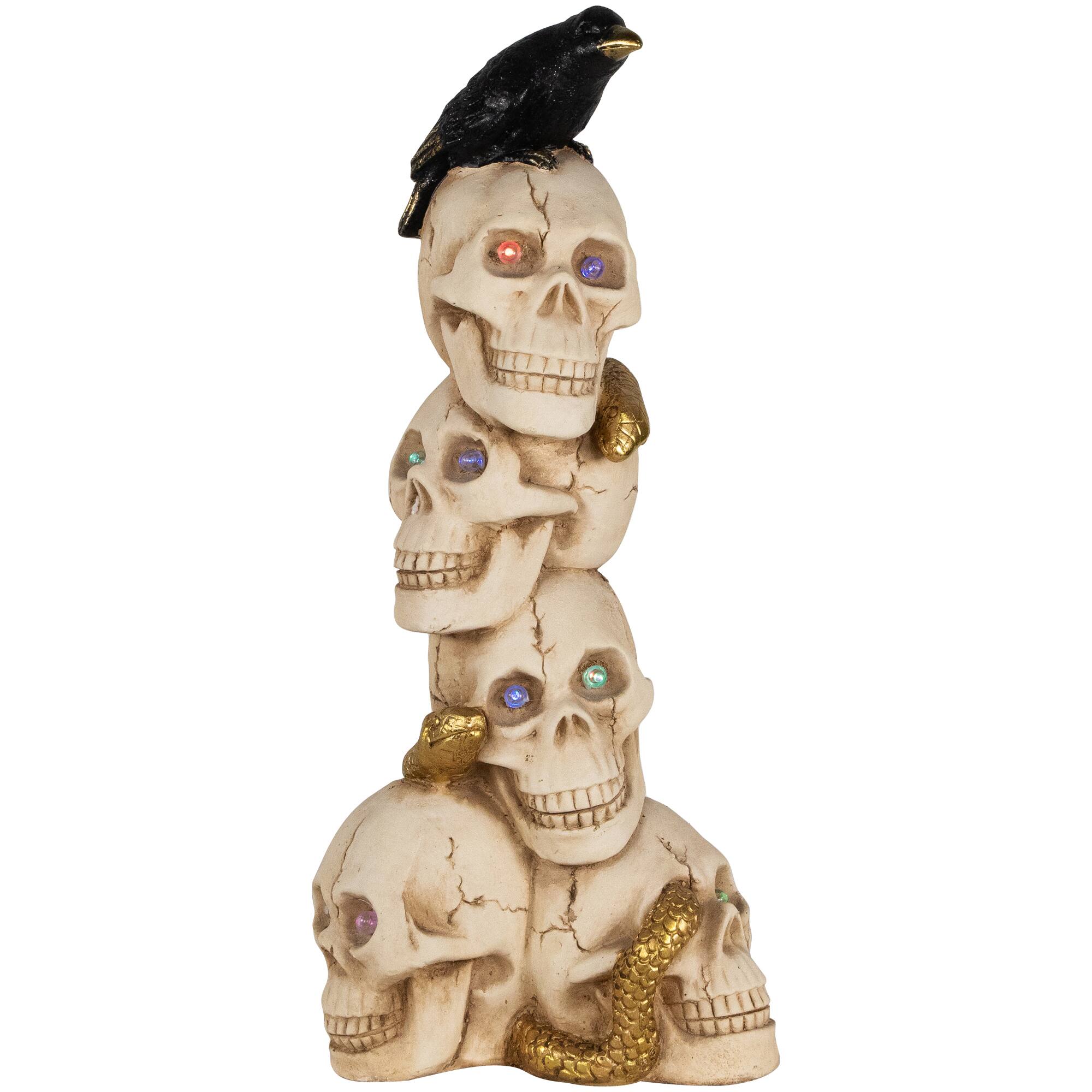 Alt View 1. Northlight - LED Lighted Skull Tower with Raven and Snake Halloween Decoration - 27.5" - Multicolor - Beige.
