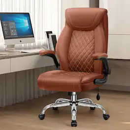 Brick Attic - Big&Tall Ergonomic Office Chai rwith Flip Up Arms, Executive Leather Computer Chair with Adjustable Lumbar Support - Brown