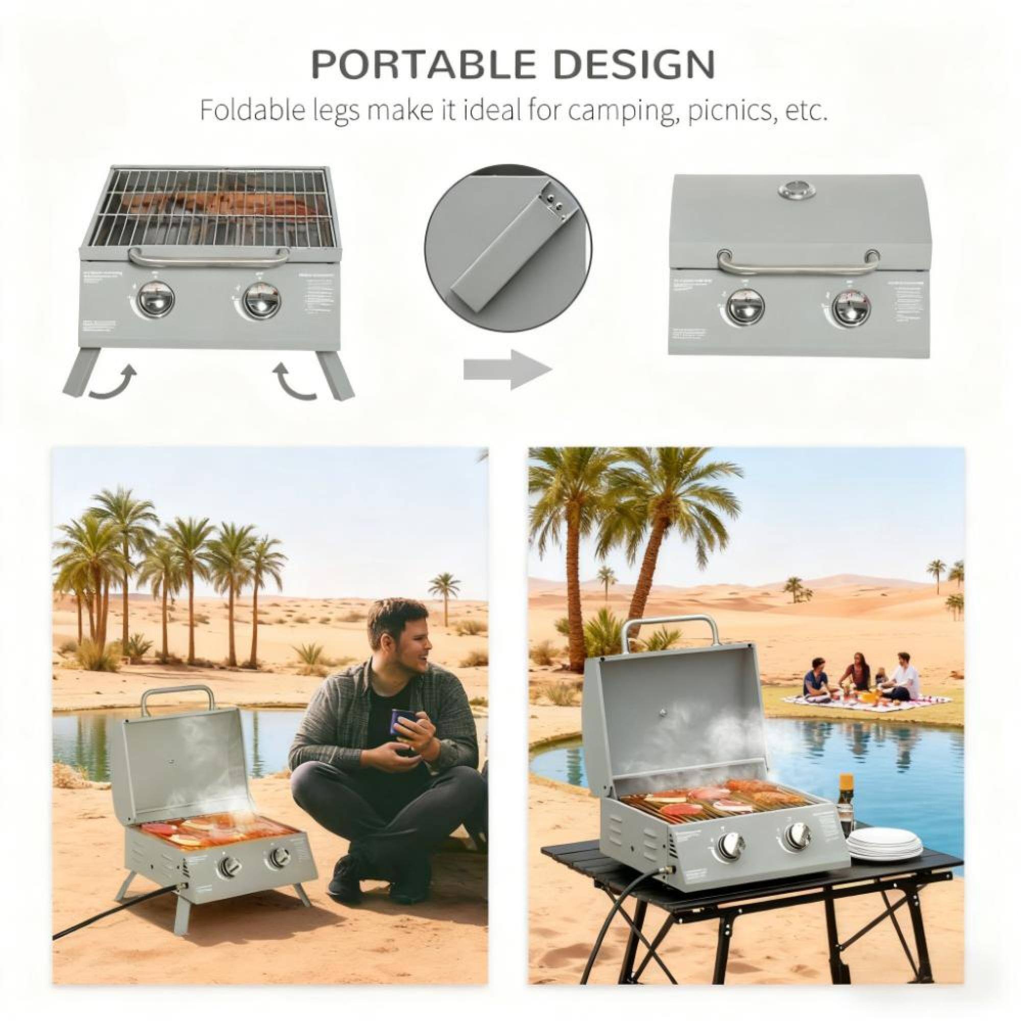 PORTABLE DESIGN  
Foldable legs make it ideal for camping, picnics, etc.