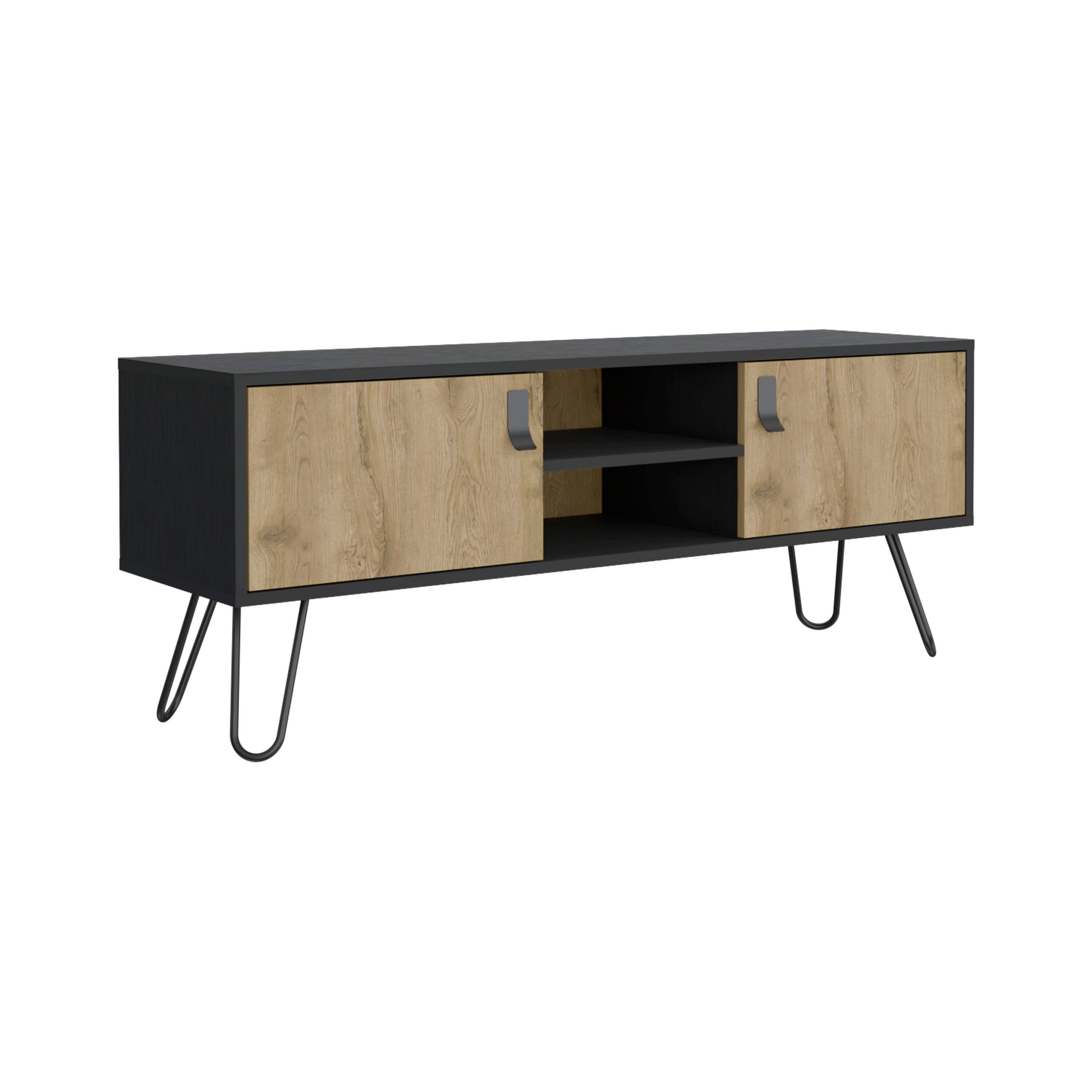 Angle. APRILSOUL - Legs TV Rack Media Center 2 Door BlackMacadamia - Gray.