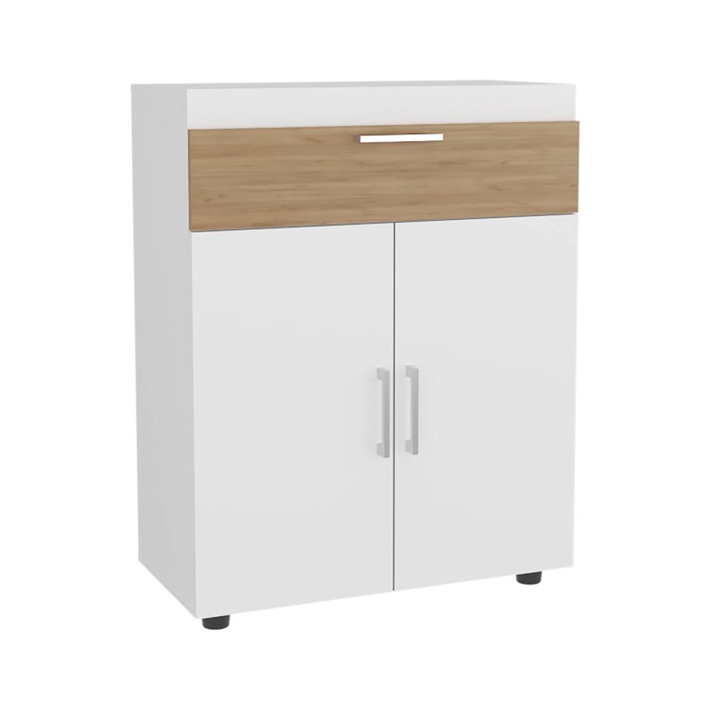 Alt View 1. Loheer - Loheer Freestanding Footwear Storage Cabinet Double Doors - White and Natural Oak.