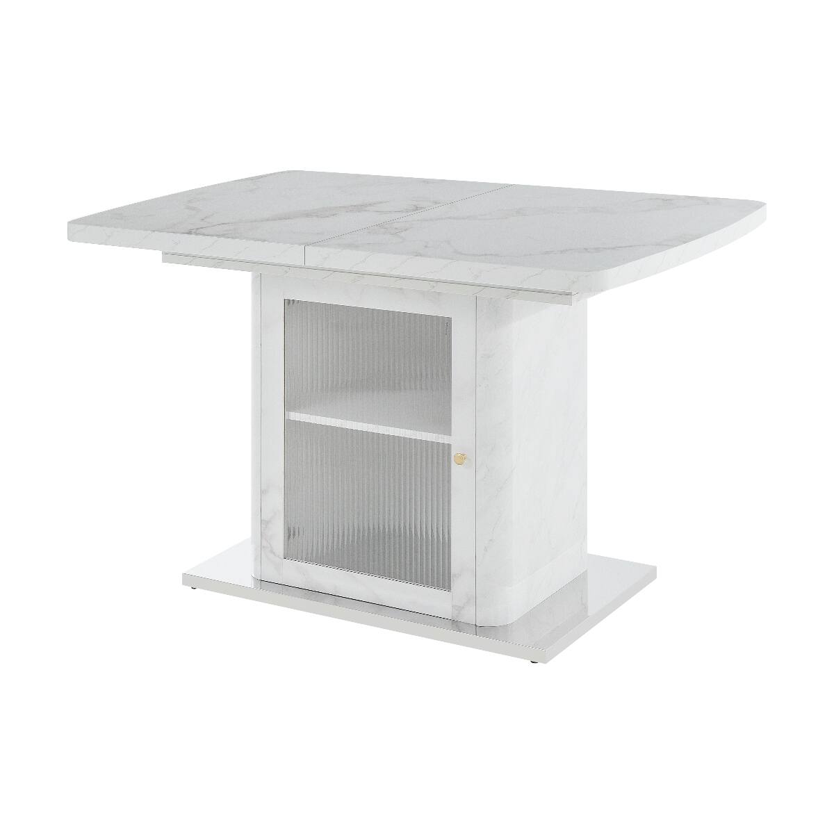 Alt View 6. Loheer - Loheer Extendable Rectangular Dining Table with White Marble Look and Storage Cabinet Base - White.