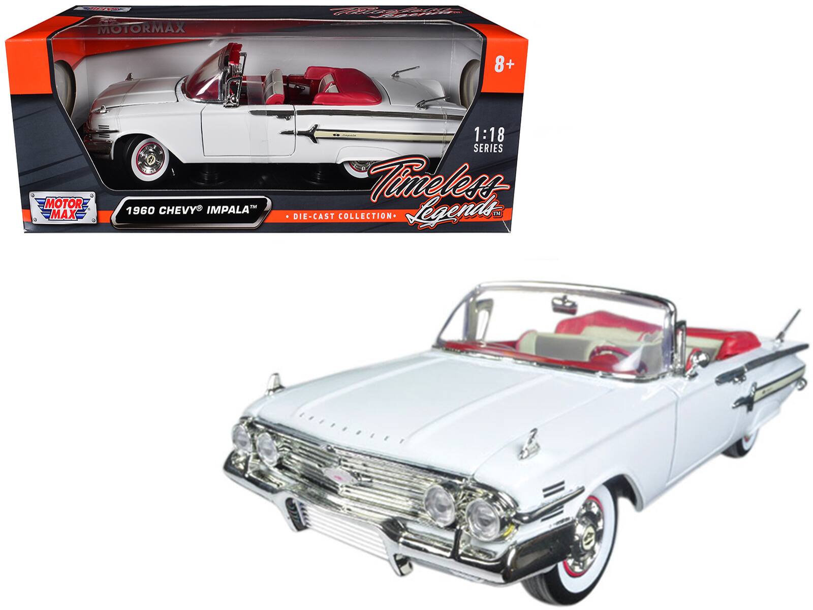 1960 Chevrolet Impala Convertible White with Red Interior 1/18 Diecast Model Car by Motormax price history on PriceWatchPro