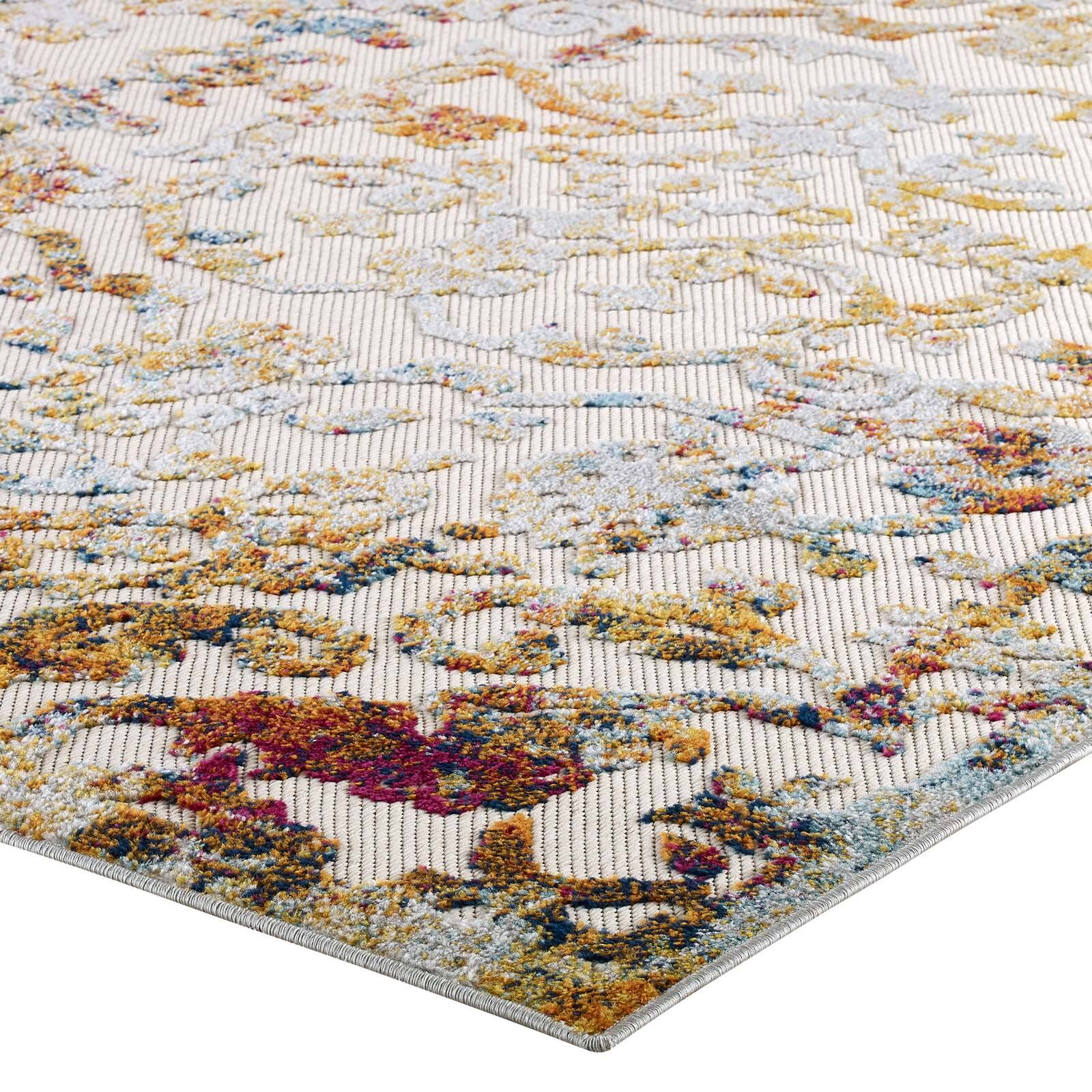 Alt View 4. Modway - Reflect Primrose Ornate Floral Lattice Indoor/Outdoor Area Rug - Ivory Light Blue Multicolored.