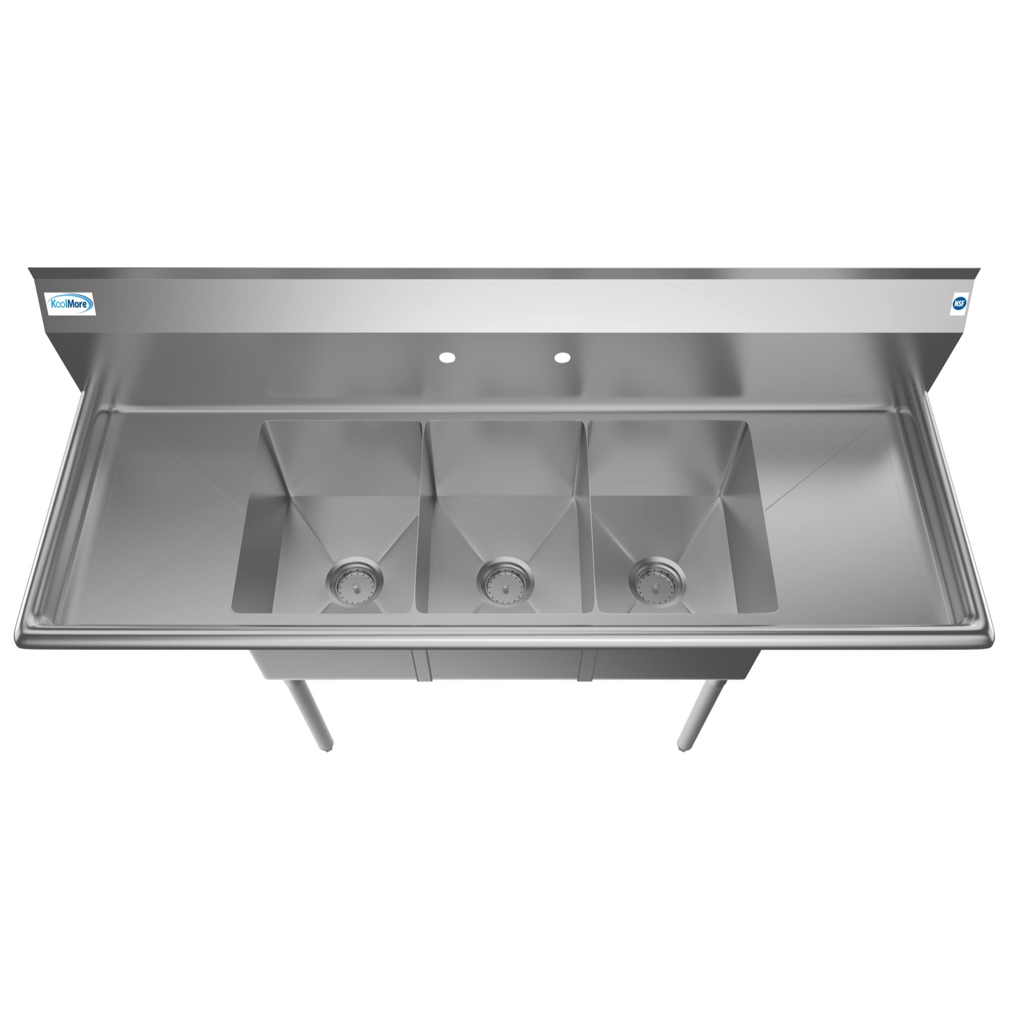 Alt View 2. Koolmore - 60 in. Three Compartment Stainless Steel  Sink With Drainboards, Bowl Size 12"x 16"x 10" SC121610-12B3. - Stainless Steel.