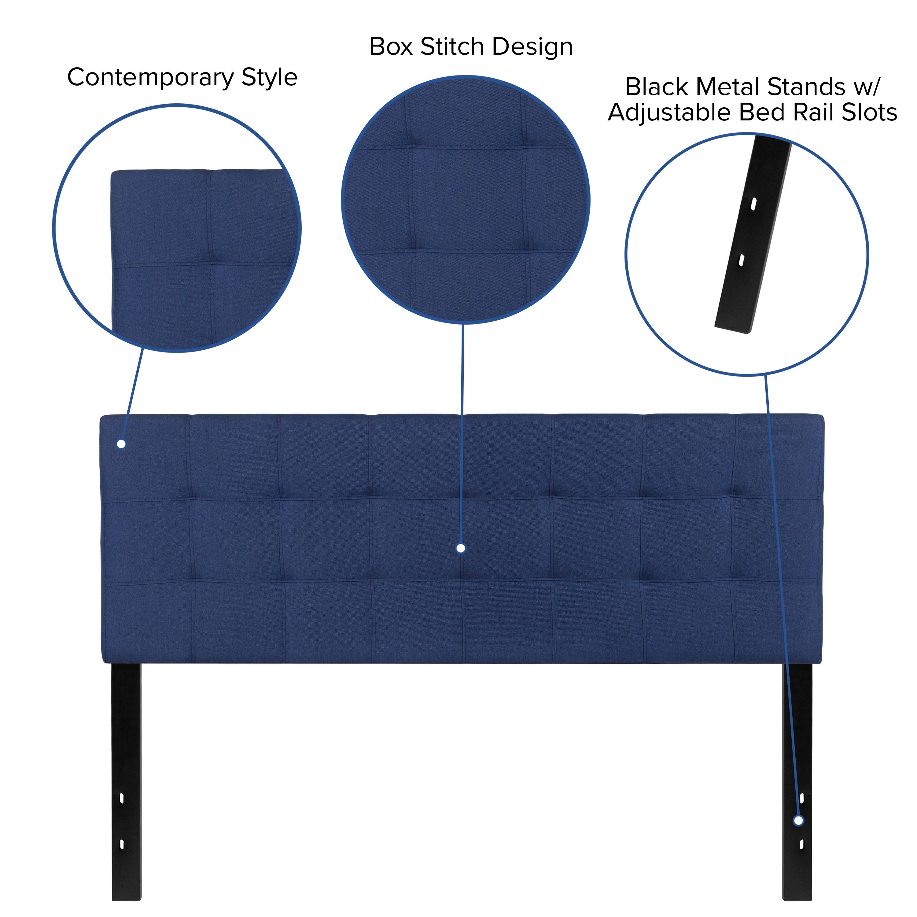 Contemporary Style Box Stitch Design Black Metal Stands w/ Adjustable Bed Rail Slots