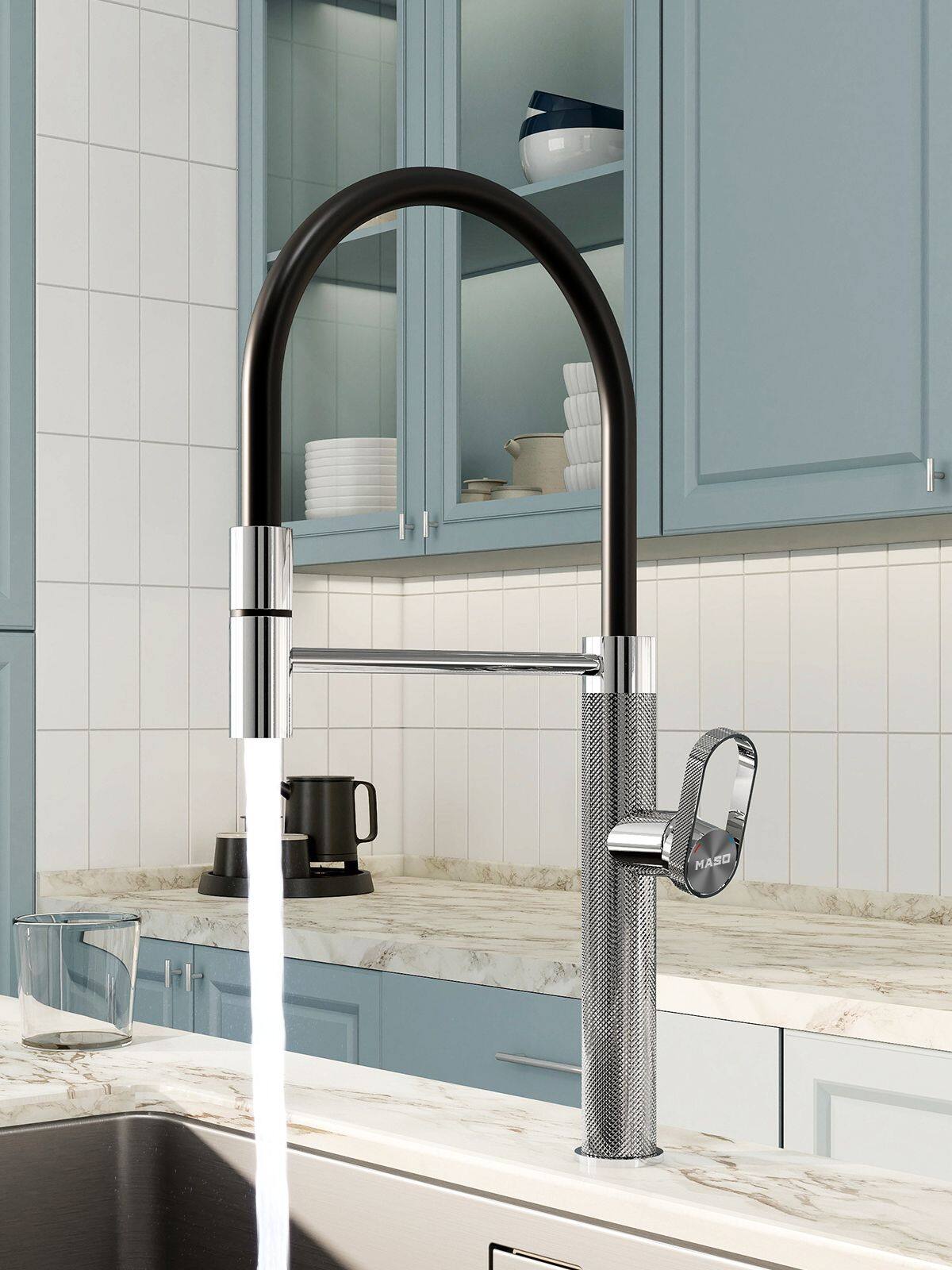 Alt View 6. ENZE - Kitchen Faucet with Pull-Down Sprayer 3 Spray Modes Single Handle High Arc Sink Faucet for Kitchen RV Laundry and Bar - Chrome.