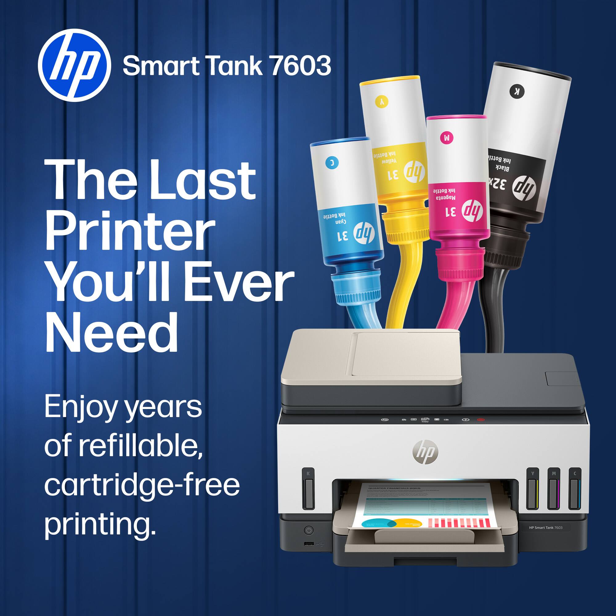 hp Smart Tank 7603

The Last Printer You'll Ever Need

Enjoy years of refillable, cartridge-free printing.