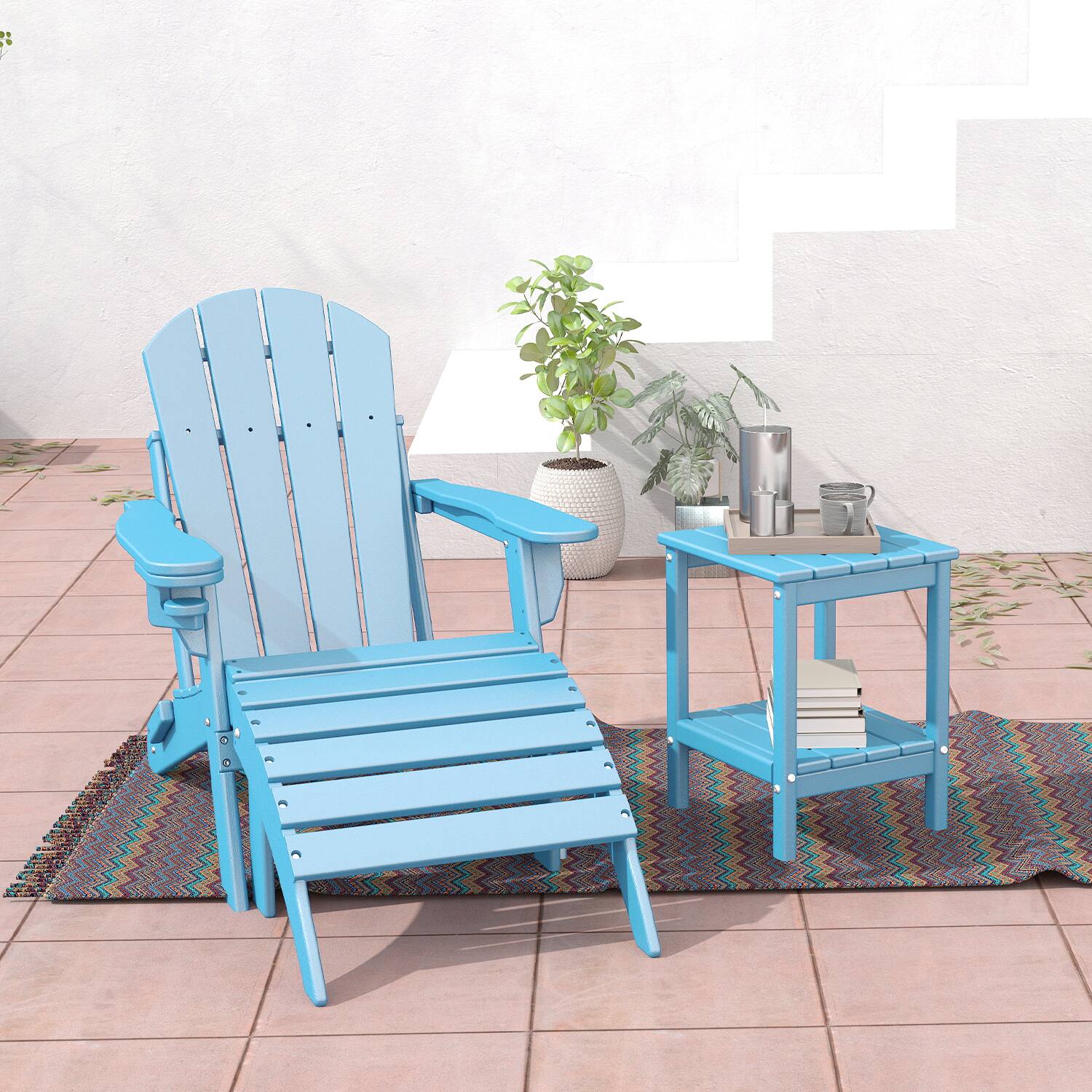 Alt View 2. FODINGHILL - Adirondack Outdoor Side Table, 14x13 Inch, All-Weather HDPE Plastic for Patio & Porch - Arctic.