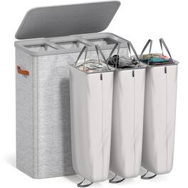 Sorbus - Fabric Laundry Hamper, Collapsible 3-Compartment Laundry Basket with Removable Laundry Bag - Gray
