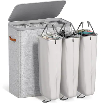 Front. Sorbus - Sorbus Fabric Laundry Hamper, Collapsible 3-Compartment Laundry Basket with Removable Laundry Bag - Gray.