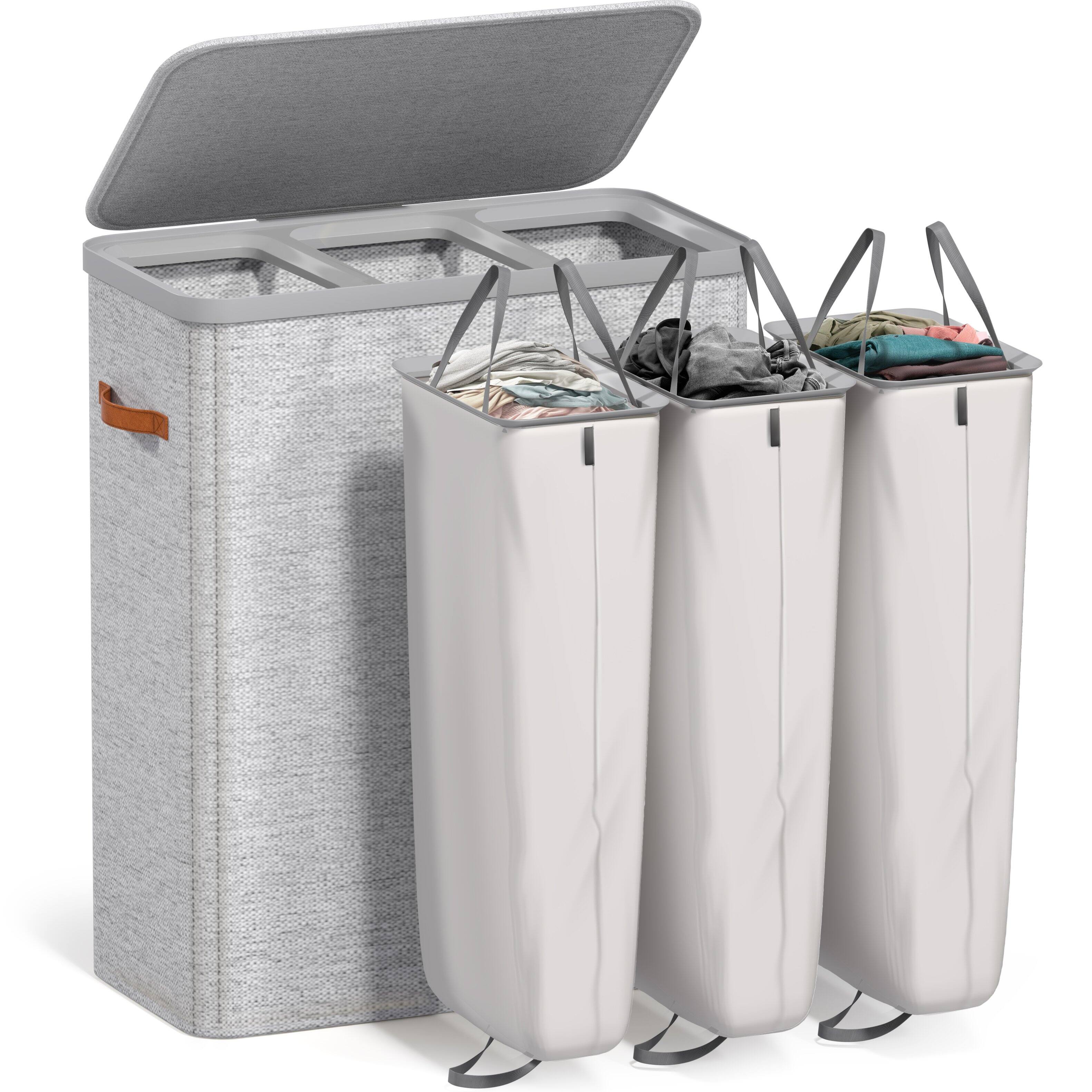 Alt View 1. Sorbus - Sorbus Fabric Laundry Hamper, Collapsible 3-Compartment Laundry Basket with Removable Laundry Bag - Gray.