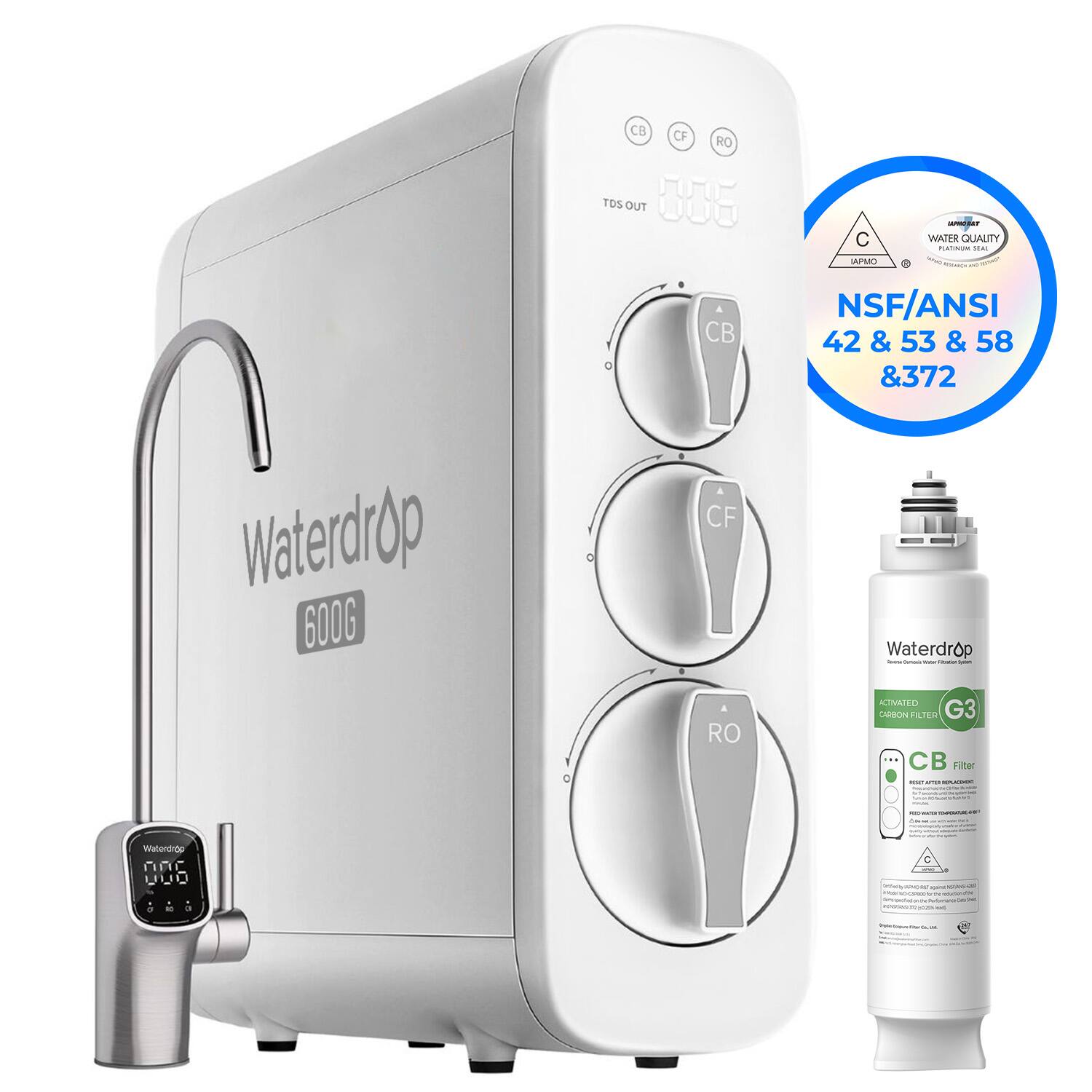 Waterdrop - G3P600 Reverse Osmosis System Extra WD-G3-N3CB Water Filter - White