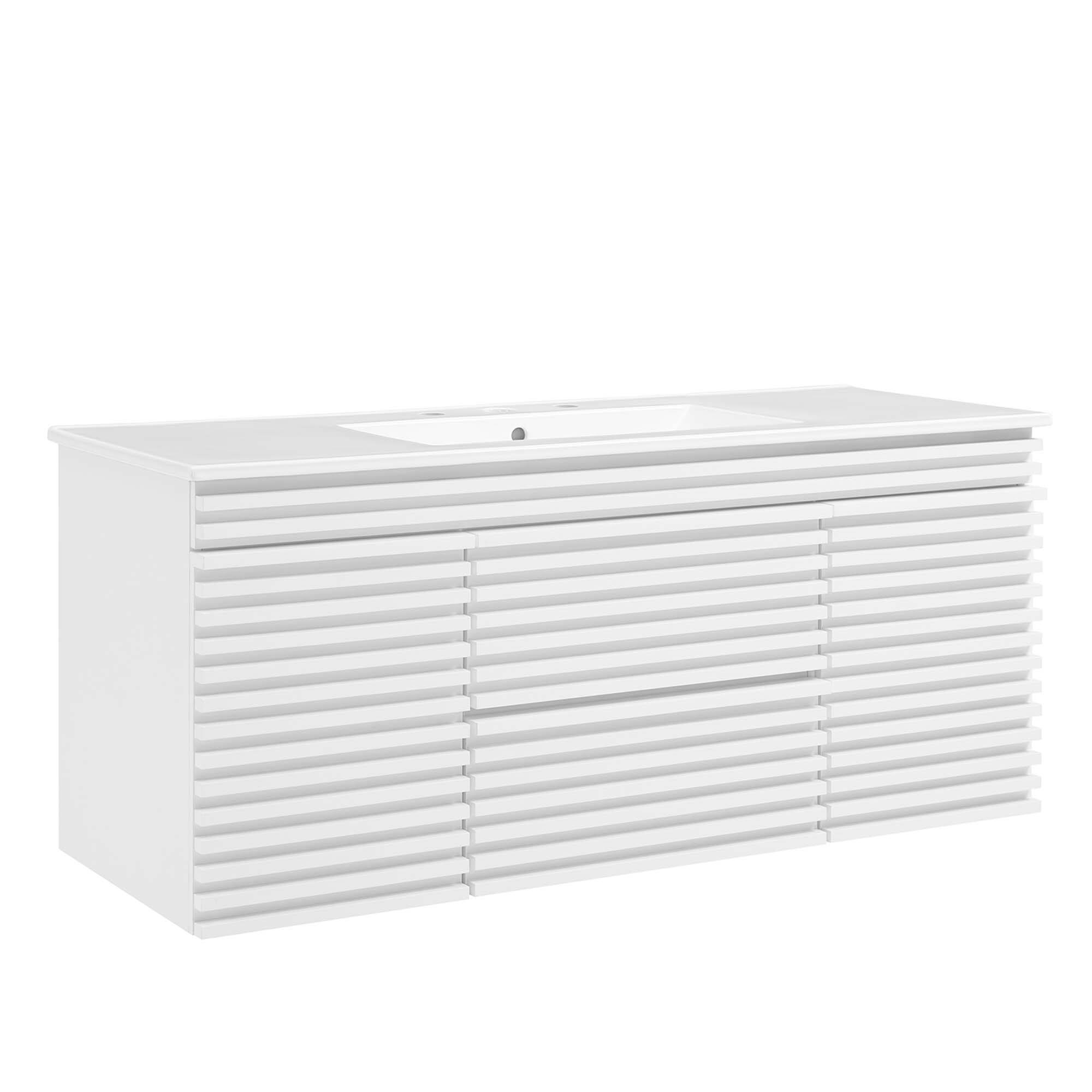 Angle. Modway - Render 48" Wall-Mount Bathroom Vanity Basin Included by Modway - White White.