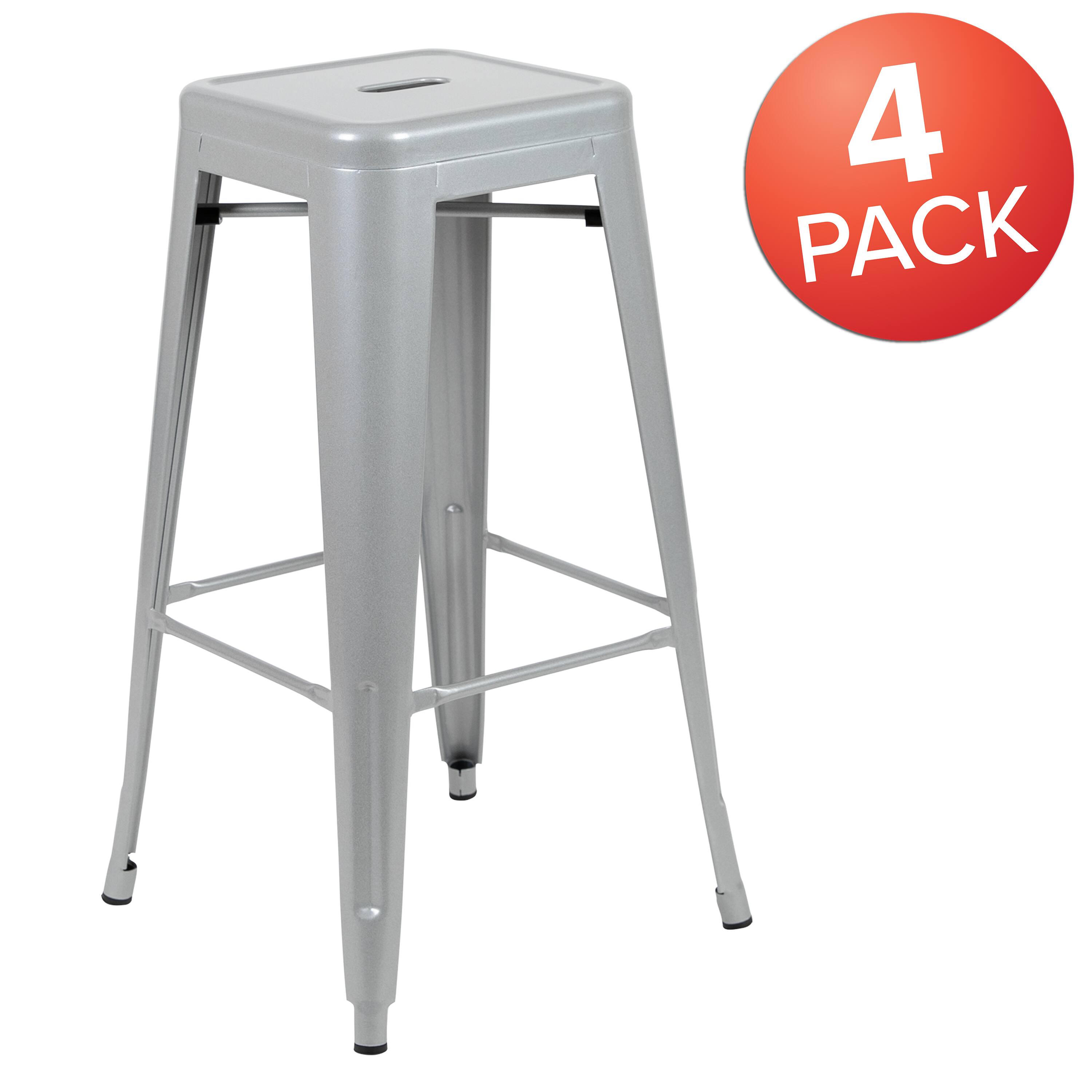 Alt View 2. Emma + Oliver - 4 Pack 30" High Metal Indoor Bar Stool - Stackable Stool - Silver.