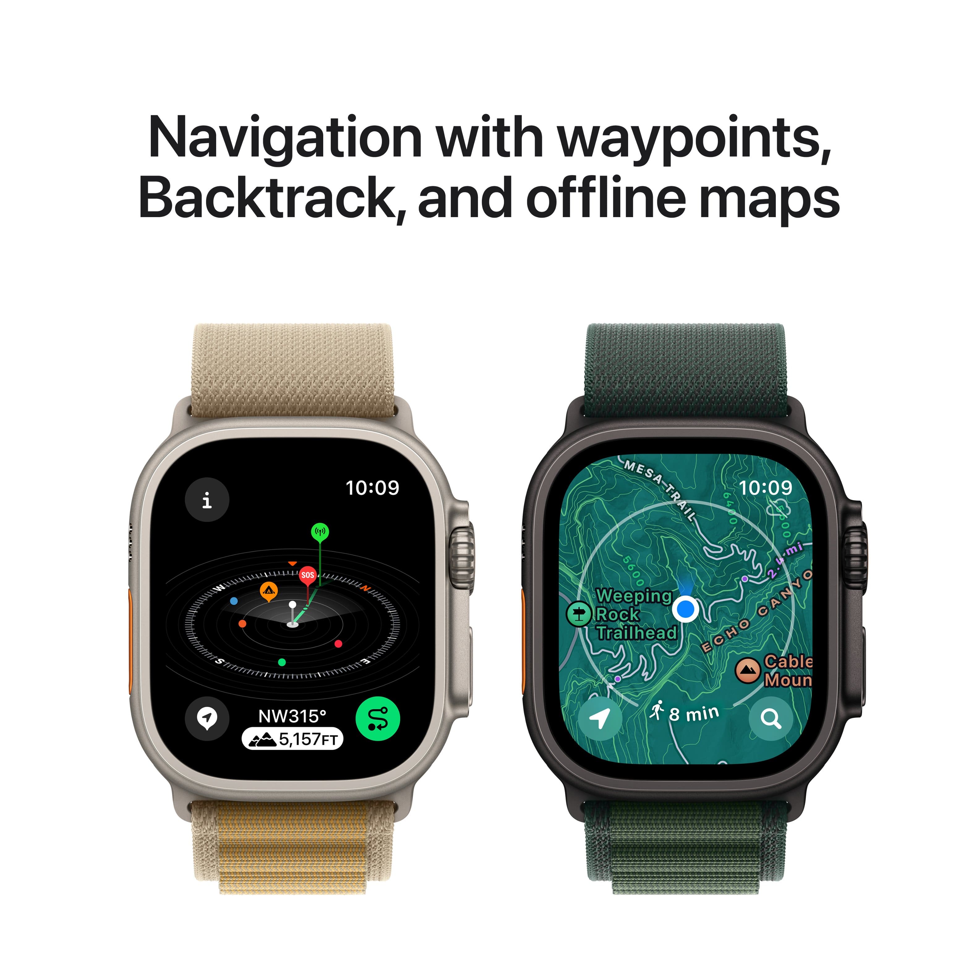 Navigation with waypoints, backtrack, and offline maps.