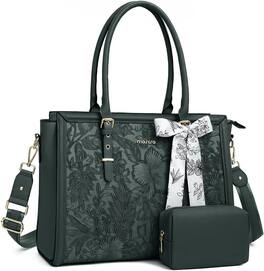 mosiso - Laptop Bag for Women 15-15.6 inch PU Leather Tote Bag Work Briefcase Computer Bags - Emerald Green