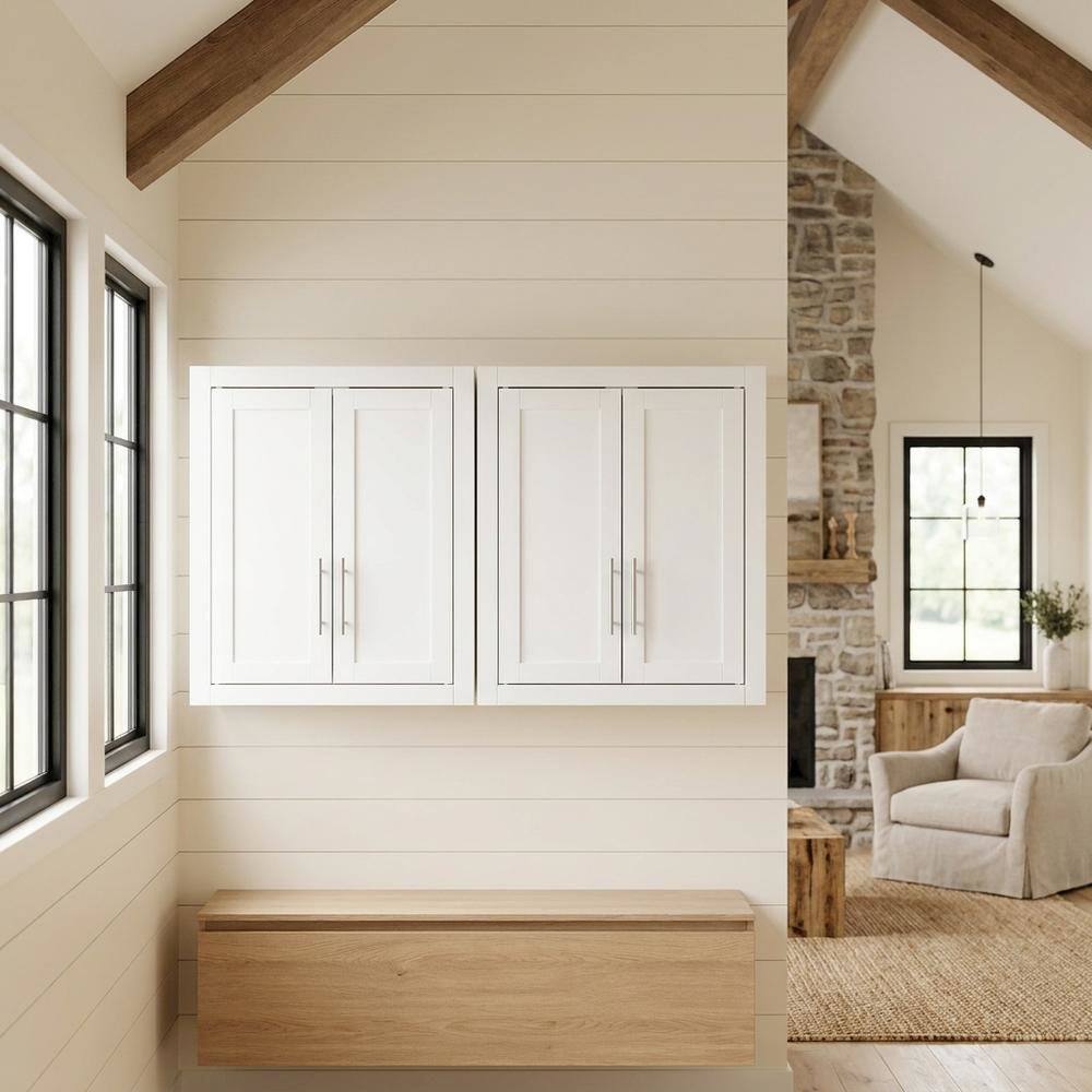 Alt View 4. FurniFact - White 2-Piece Wall Storage Cabinet Set - White.