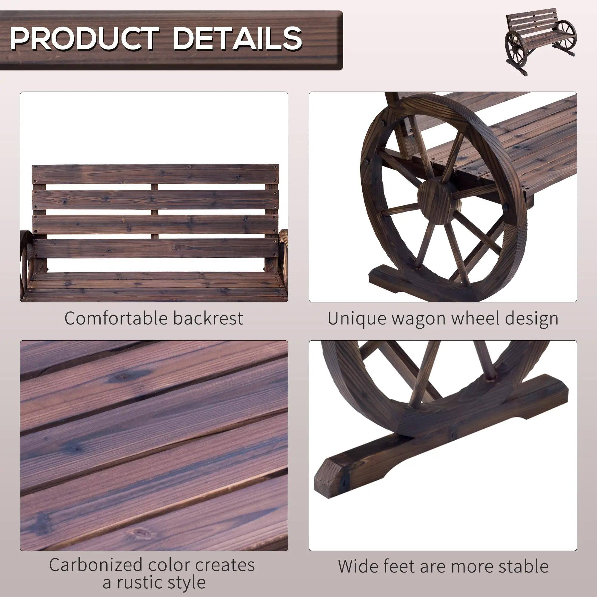 PRODUCT DETAILS

- Comfortable backrest
- Unique wagon wheel design
- Carbonized color creates a rustic style
- Wide feet are more stable