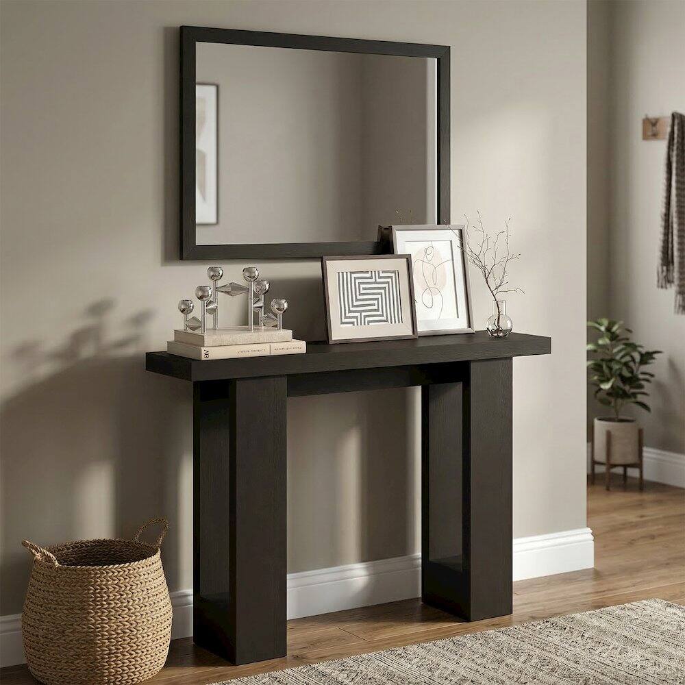 Angle. Furinno - ARA Entryway Table 47-Inch, Narrow Console Table, Couch Table Behind Sofa, Farmhouse Entryway Table,  Sofa Table - Black Dark Oak.