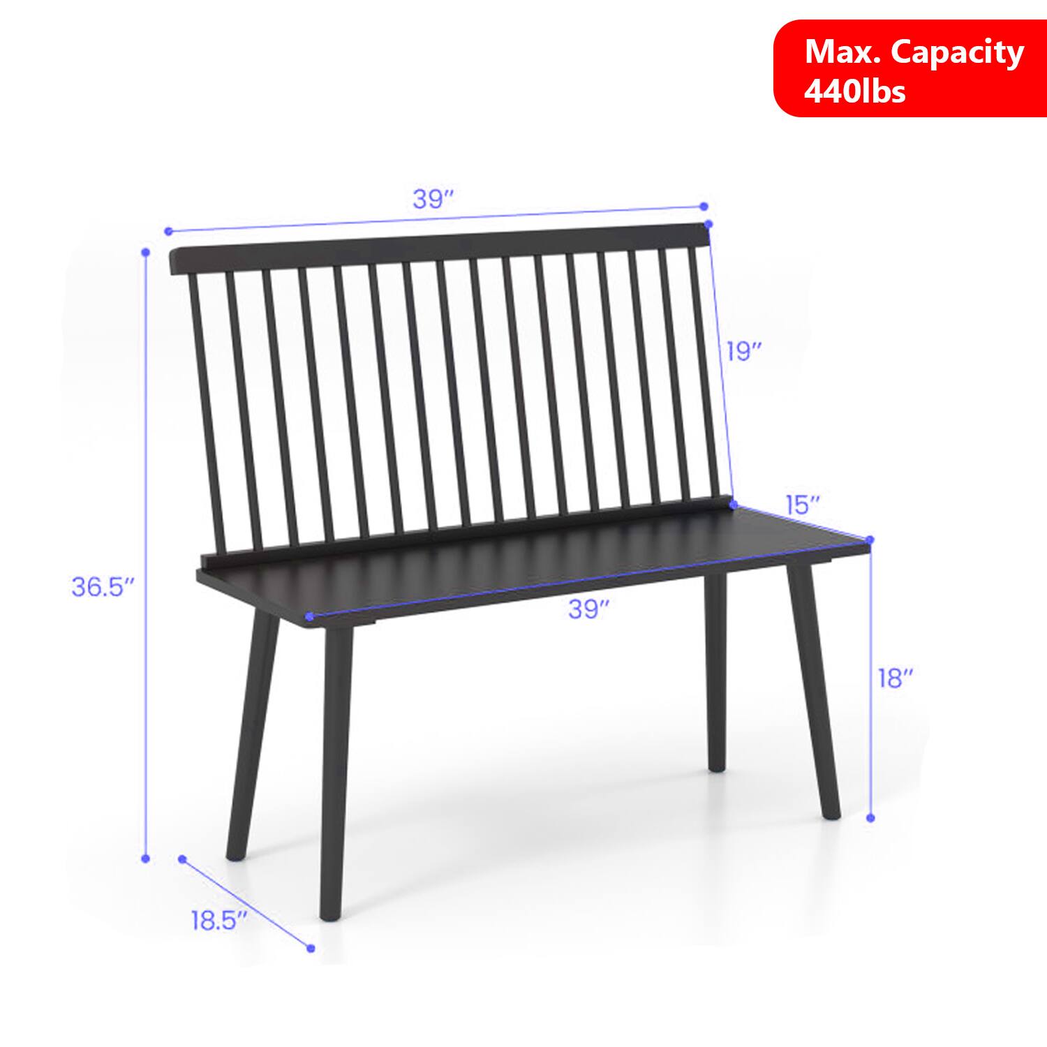 Max. Capacity 440lbs  
39" 19" 15" 36.5" 39" 18" 18.5"