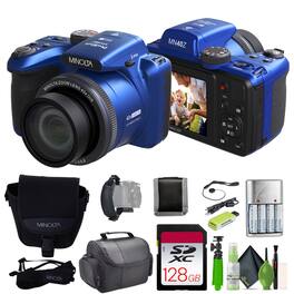 Minolta - 20 Mega Pixels 40x Optical Zoom Digital Camera, 1080p FHD Video, Bundle - Blue