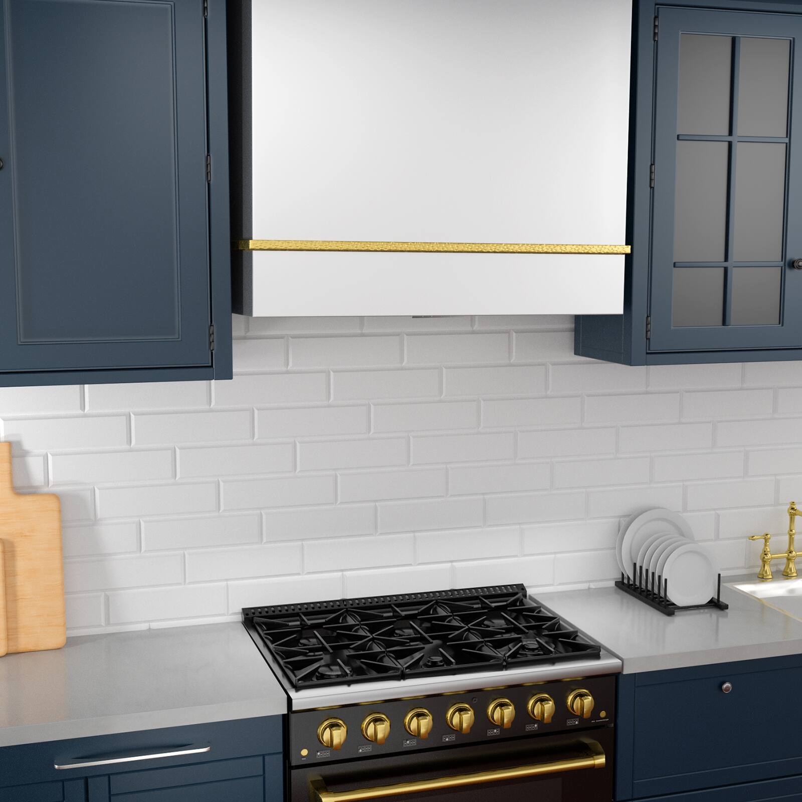 Alt View 5. Akicon - Akicon 36 in. Stainless Steel Range Hood with Powerful Vent Motor, 600 CFM, 3 Speed, Wall Mount, in White with Gold - White with Gold.