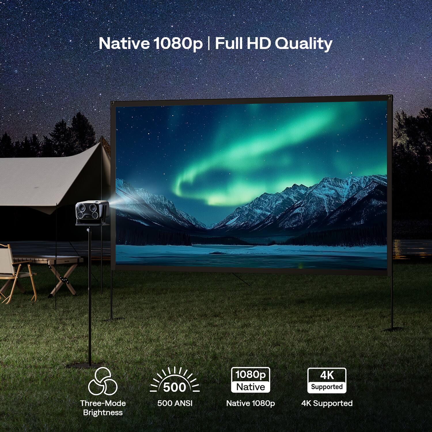 Native 1080p | Full HD Quality

Three-Mode Brightness

500 ANSI

1080p Native

4K Supported