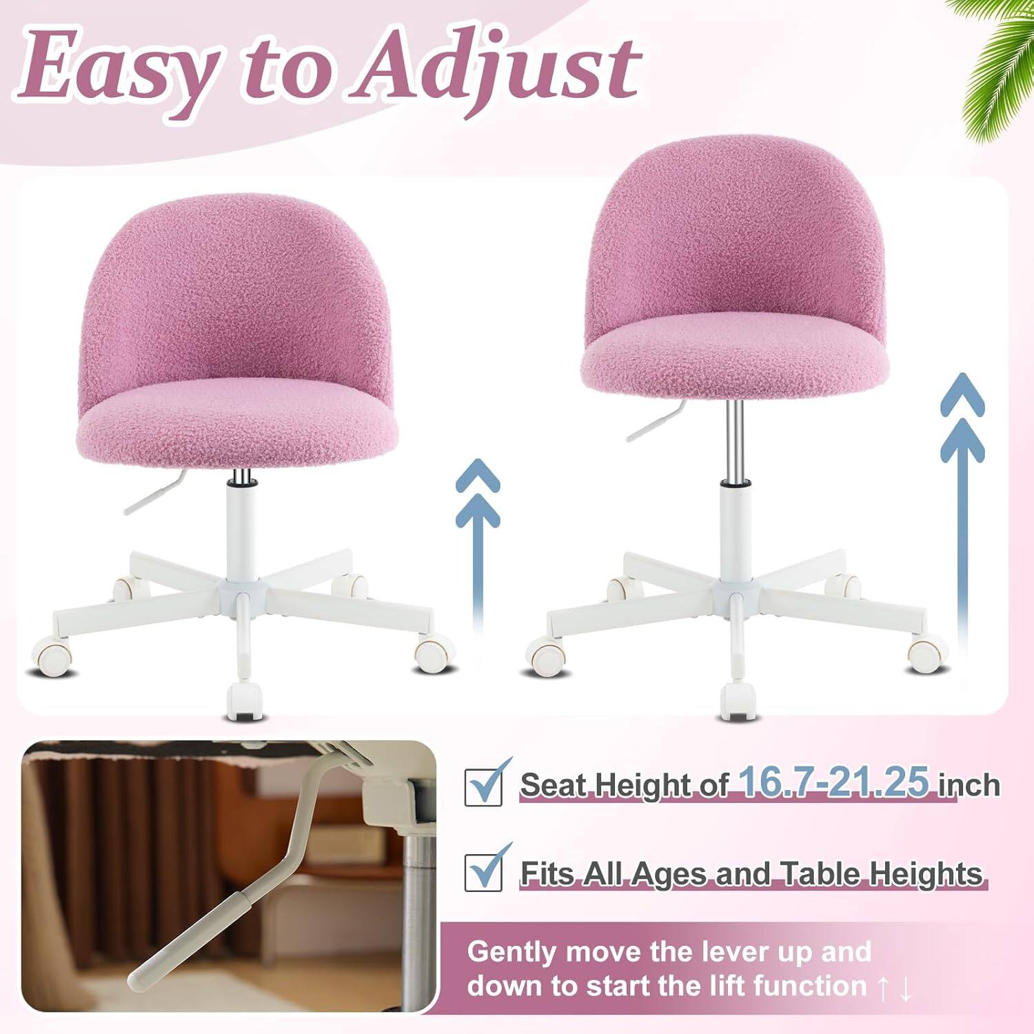 Easy to Adjust Seat Height of 16.7-21.25 inch Fits All Ages and Table Heights Gently move the lever up and down to start the lift function