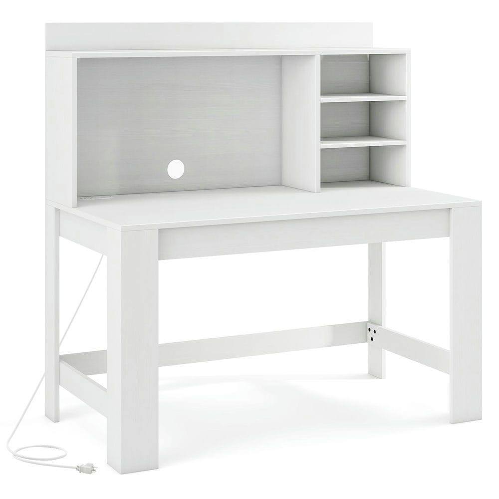 Alt View 1. Kadyn - Modern Computer Desk - Hutch & Storage Shelves, White - White.