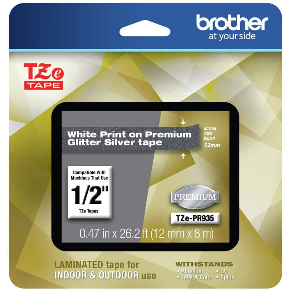 Brother - TZEPR935 0.47 in. x 26.2 ft. TZe Premium Laminated Tape - White on - Silver