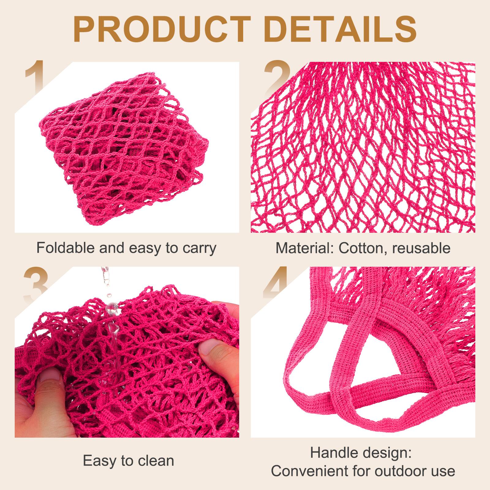 PRODUCT DETAILS

1. Foldable and easy to carry
2. Material: Cotton, reusable
3. Easy to clean
4. Handle design: Convenient for outdoor use