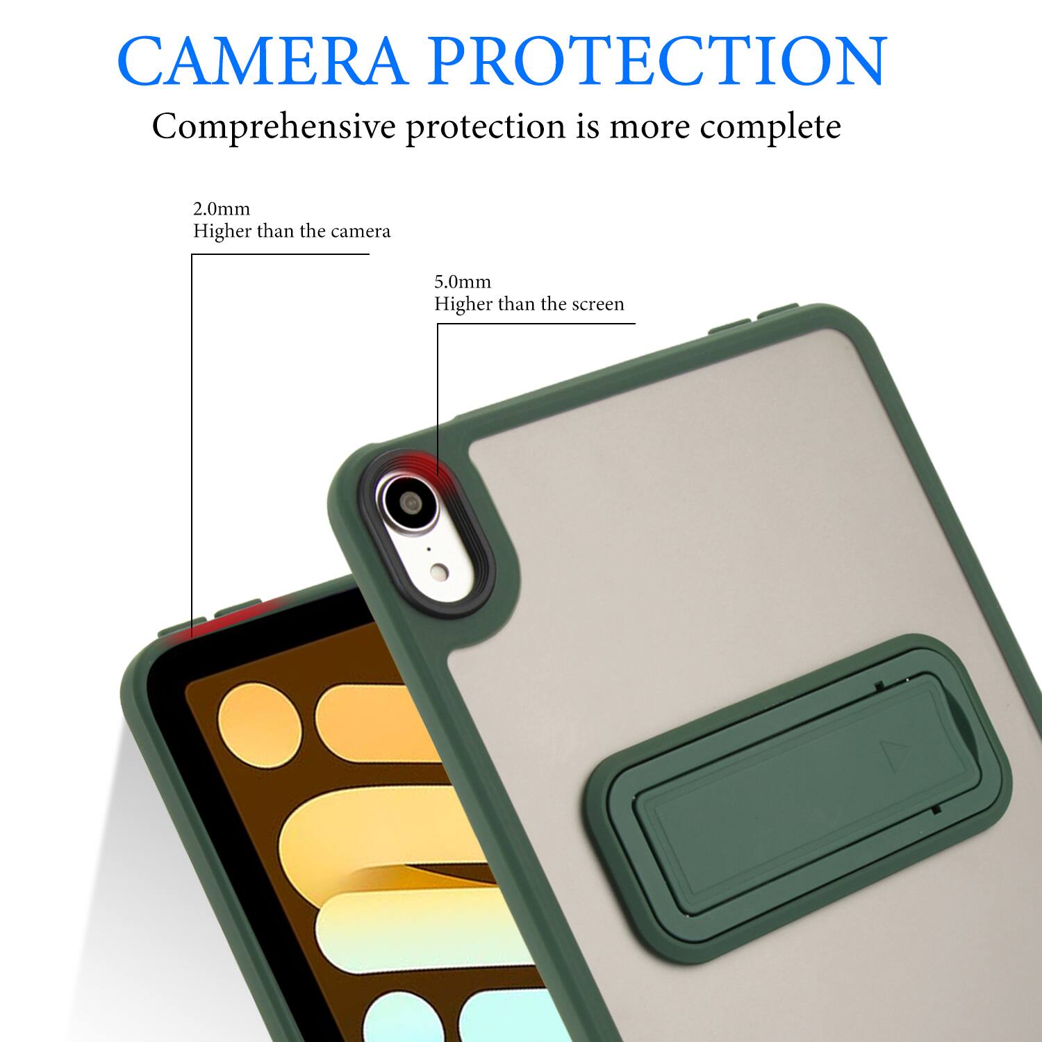 CAMERA PROTECTION  
Comprehensive protection is more complete  

2.0mm  
Higher than the camera  

5.0mm  
Higher than the screen