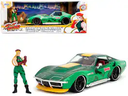 1969 Chevrolet Corvette Stingray ZL1 Green Metallic with Yellow Stripes and Cammy Figure 1/24 Model Car by Jada
