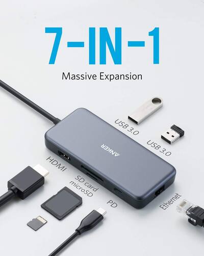 Anker USB C Hub, 7 in 1 USB C Adapter, with 4K HDMI, 60W Power Anker USB C Hub, 7 in 1 USB C Adapter, with 4K HDMI, 60W Power