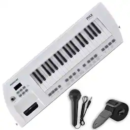 Pyle - 37-Key Electric Piano, Music Keyboard, 200 Tones, 200 Rhythms, Rechargeable, 50 Demos - PKBRD37WT