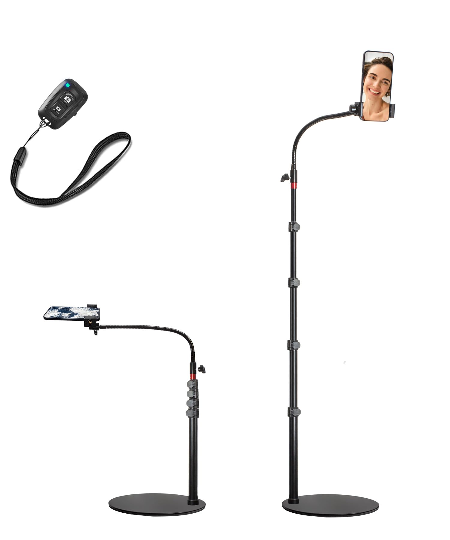 Empire DigiLabs - Tall Video Cell Phone Mount With Height Adjustable Stand Heavy Base 360 Head Compatible Pro Max Plus - Side Column Stand