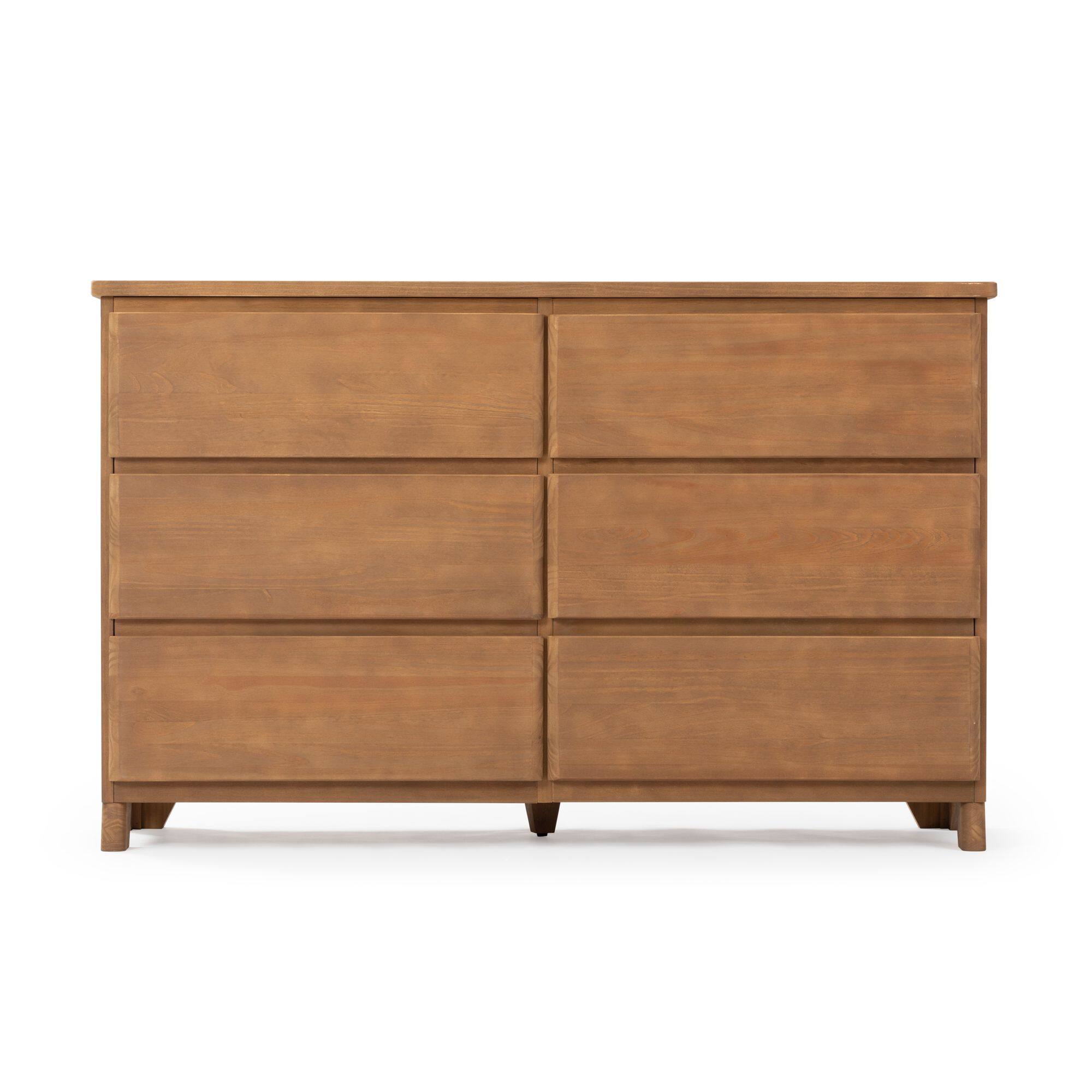 Alt View 5. Plank+Beam - Plank+Beam Modern Farmhouse 6 Drawer Dresser, Pecan Wirebrush - Pecan Dip.