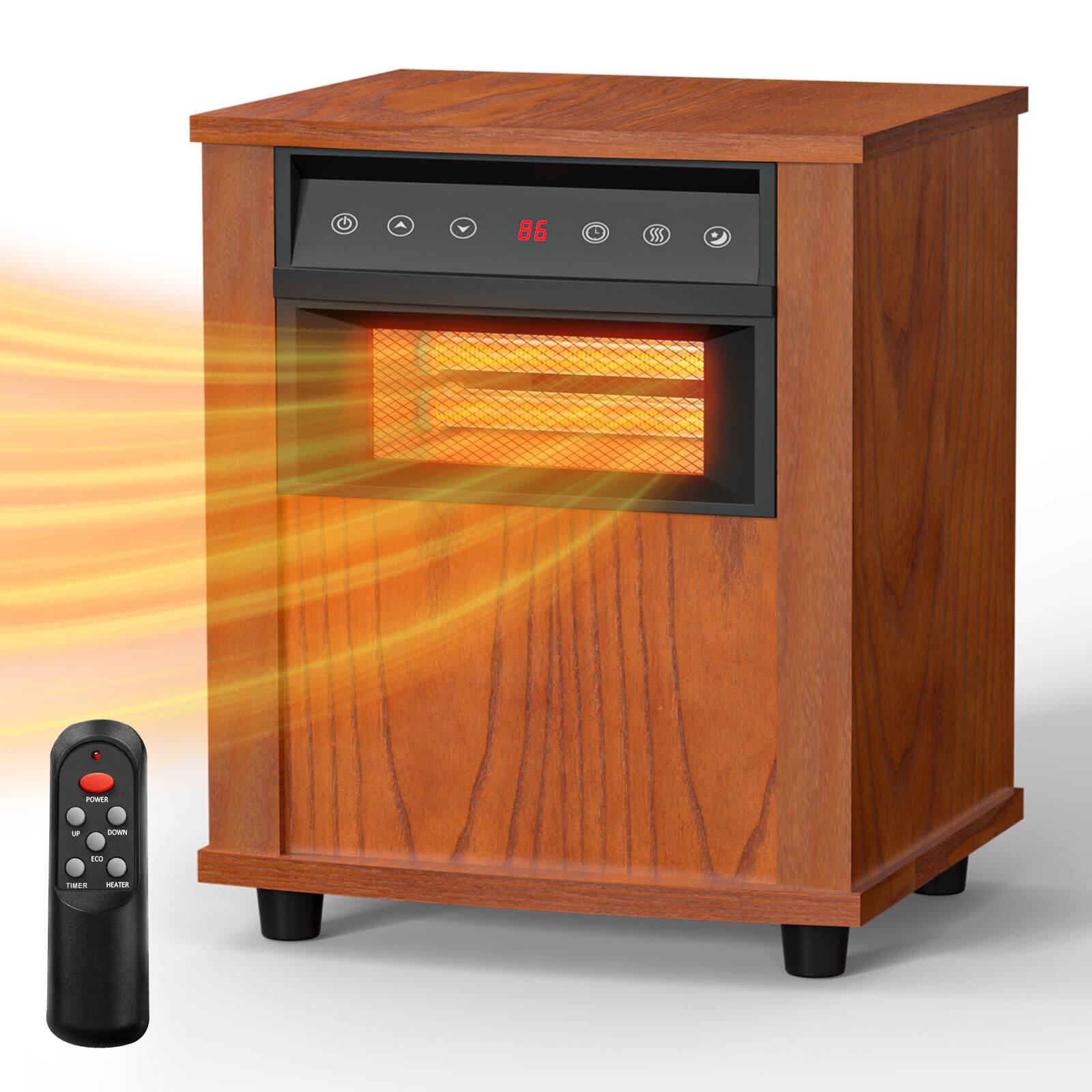 Airo Comfort - 1500W Infrared Quartz Space Heater – Indoor Electric Heater with Remote - Brown