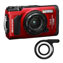 OM System - Olympus Tough TG-7 Digital Camera (Red) Bundle with Olympus LG-1 LED Light Guide