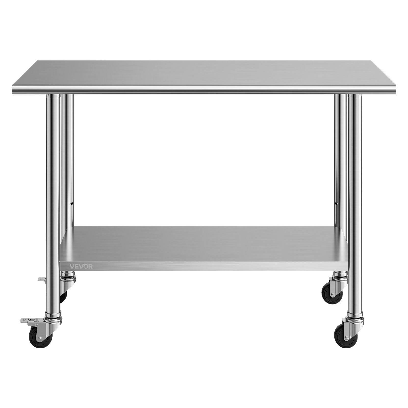 Alt View 5. VEVOR - Stainless Steel Work Table, 24x48 inch Food Prep Table with Wheels, Commercial Kitchen Workstation - Silver.