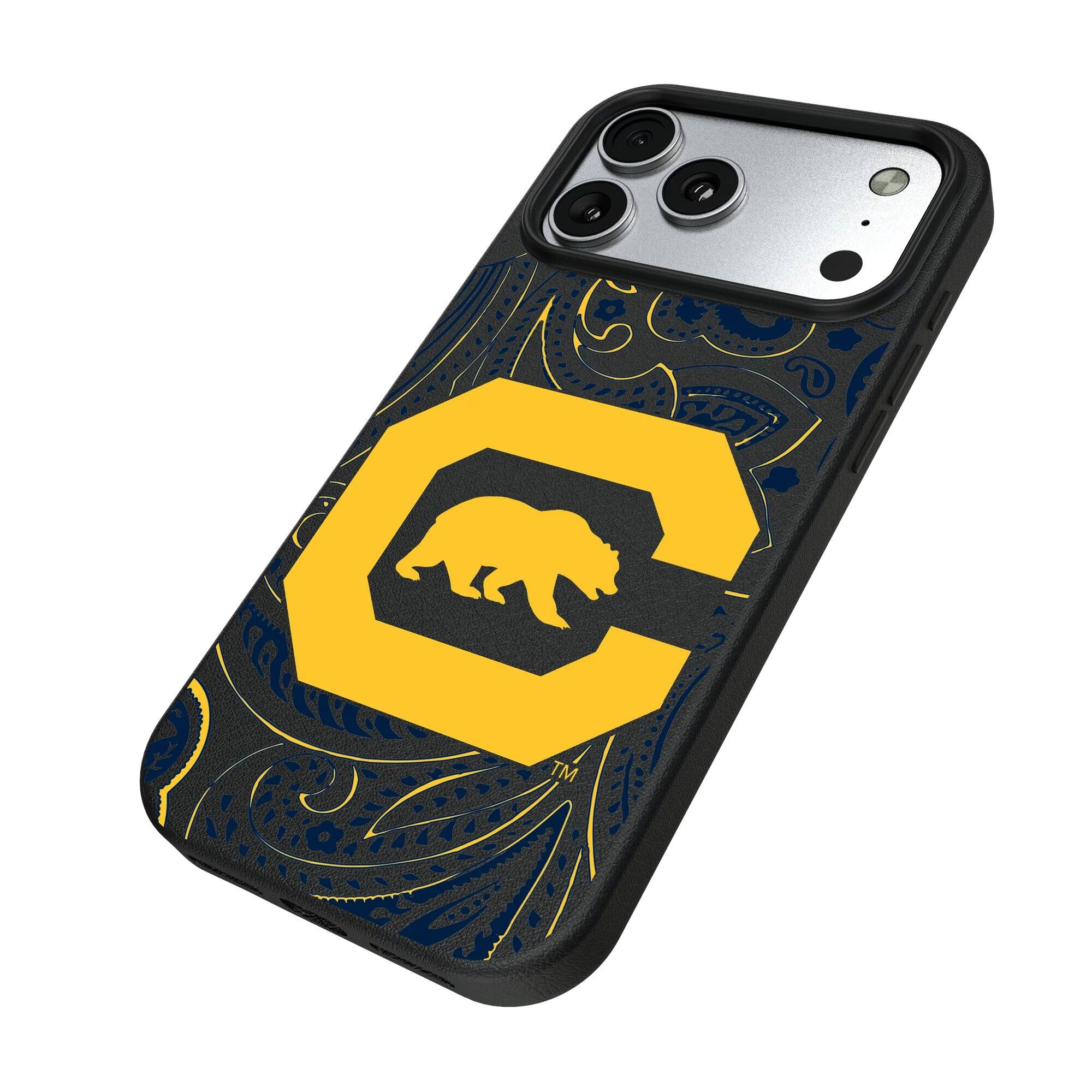 Alt View 1. Keyscaper - Cal Bears Paisley iPhone Magnetic Bump Case - 15 - Black.